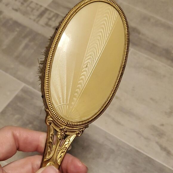 RARE Vintage Brass Beveled Hand Mirror&Brush - Picture 13 of 16